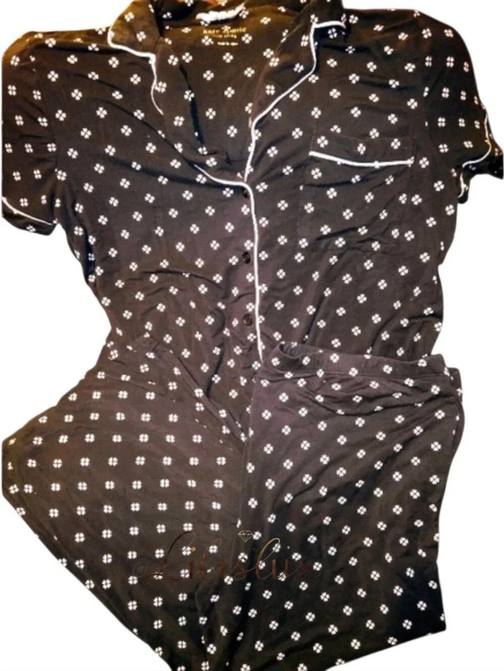Heart Clover Print Jersey Knit Cropped Coordinating Pajama Set